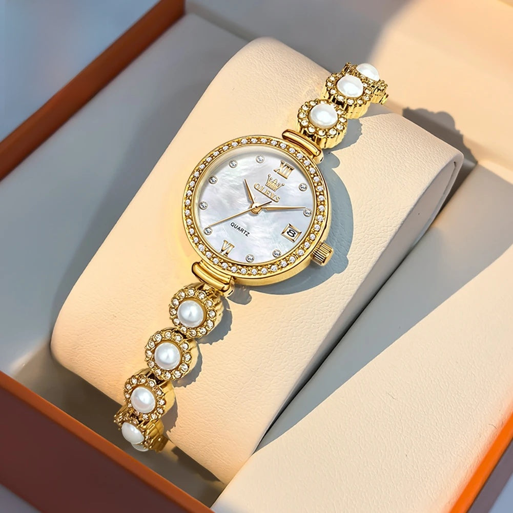 Women's Pearl-Effect Crystal Bracelet Watch
