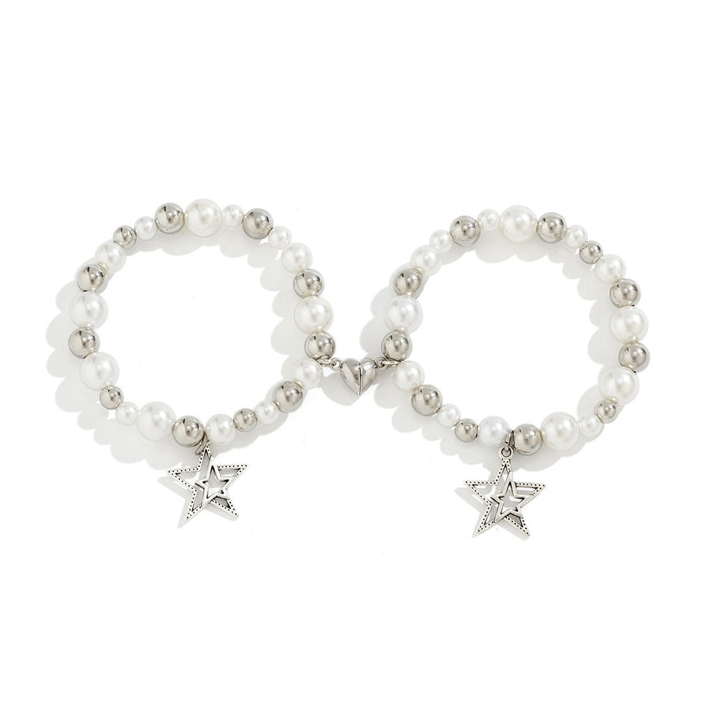 Star and heart-shaped pendant tassel bracelet set