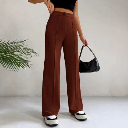 Women's High-Waisted Straight Flare Pants with Stitching Detail