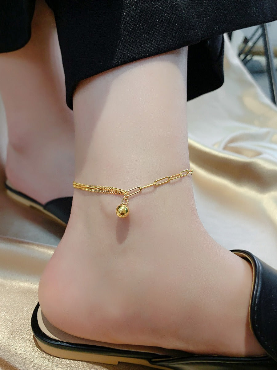 Light luxury 18k gold small gold ball titanium steel anklet