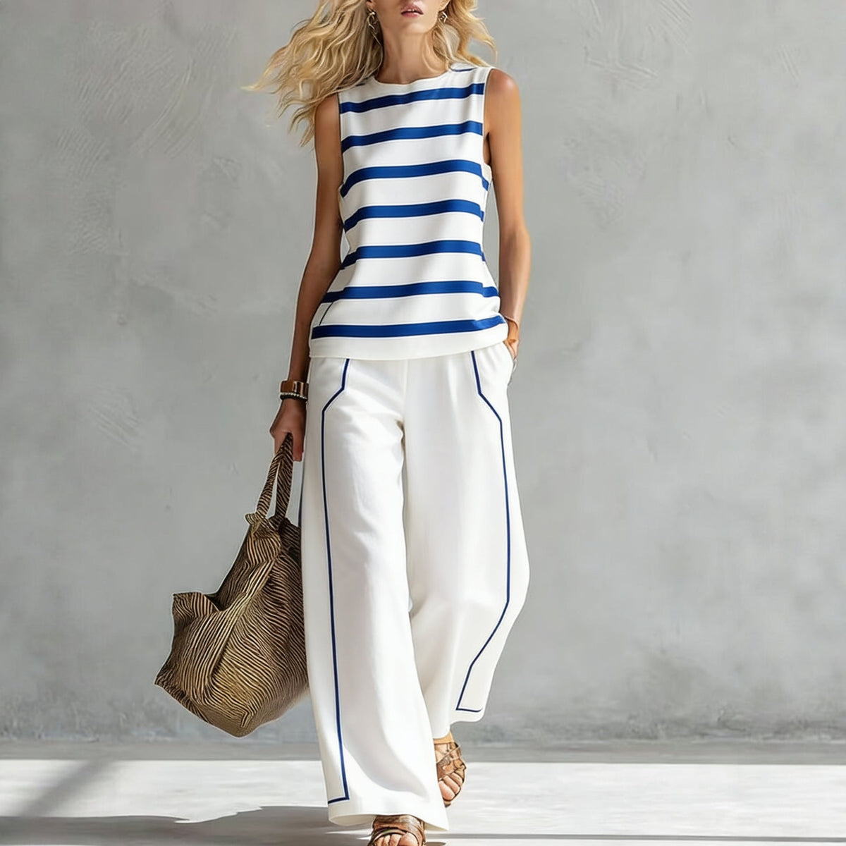 Women's Sleeveless Printed Tank Top & Wide-Leg Pants Two-Piece Set