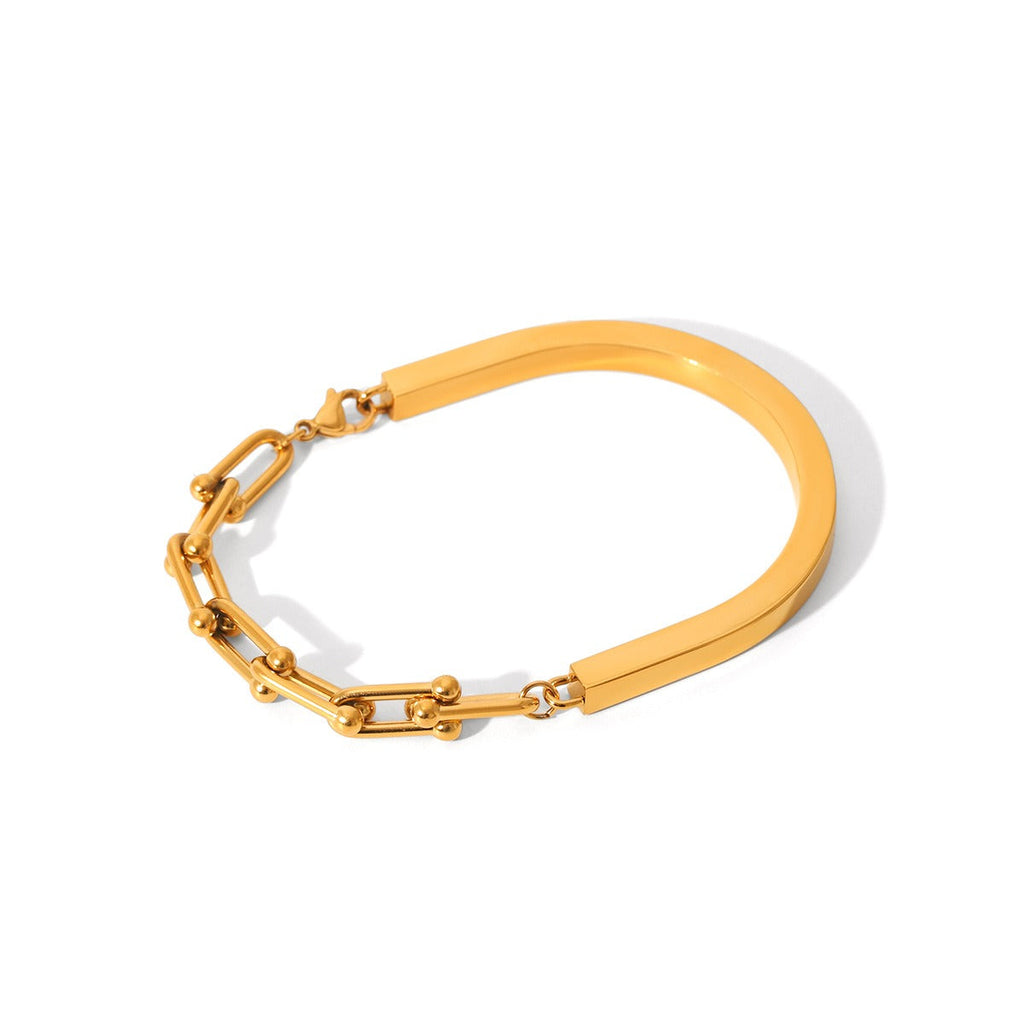 18K gold horseshoe buckle chain link U-shaped clasp bracelet