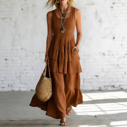 Women's Cotton Linen Sleeveless Loose Maxi Dress