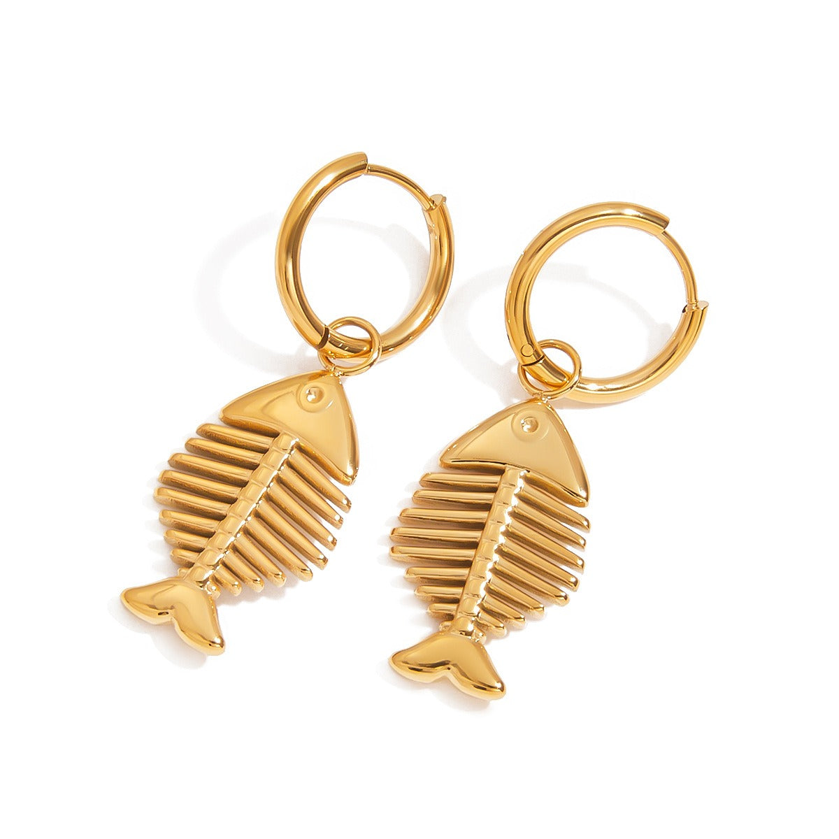 18K goldfishbone-shaped earrings with unique personality