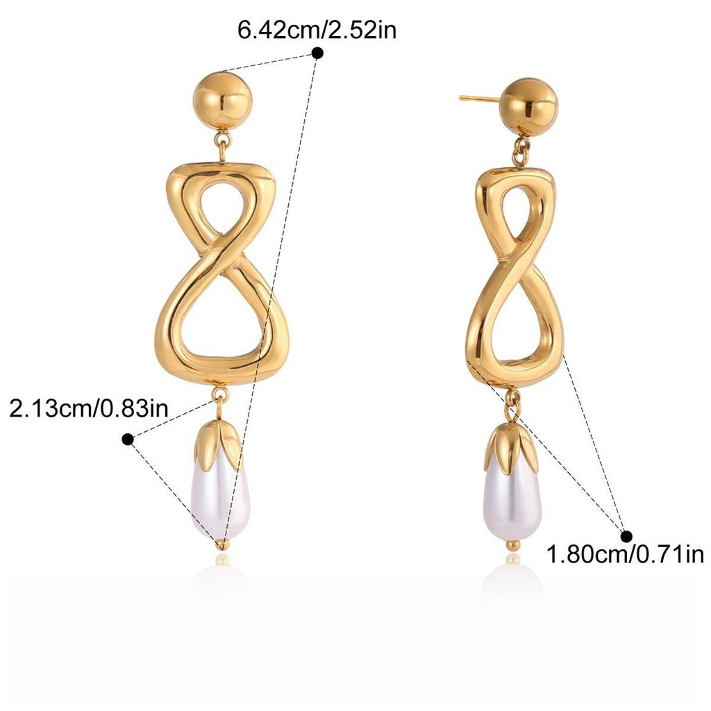 18K gold figure-eight shaped titanium steel earrings for autumn and winter.