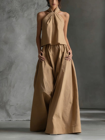 Loose-Fitting Sleeveless Top and Wide-Leg Pants Two-Piece Set.