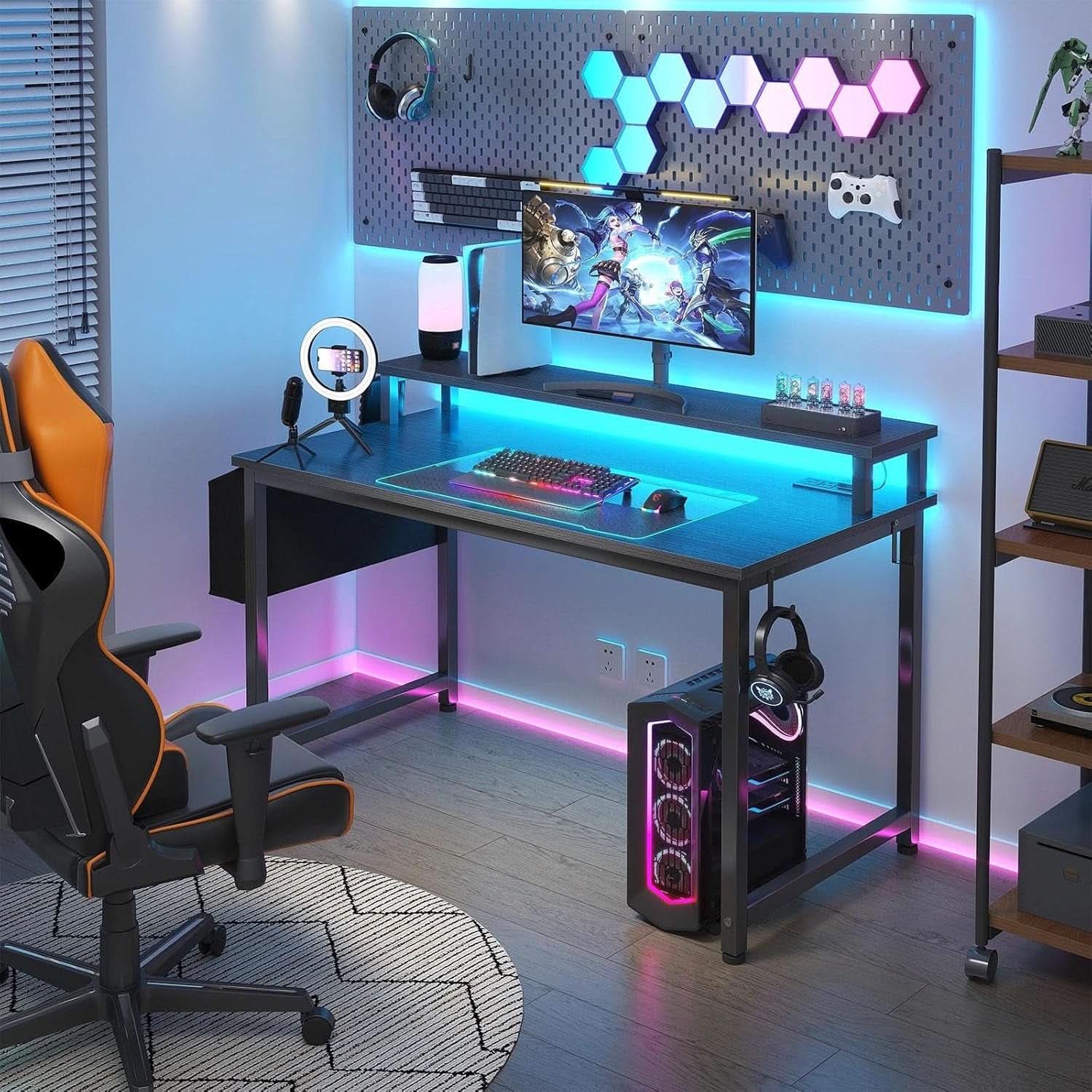 Black 40 Inch RGBIlluminated Gaming Desk With USB Ports