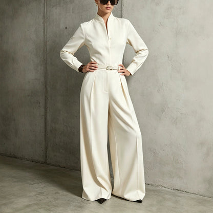 Women's Stand-Collar Long-Sleeve Wide-Leg Jumpsuit