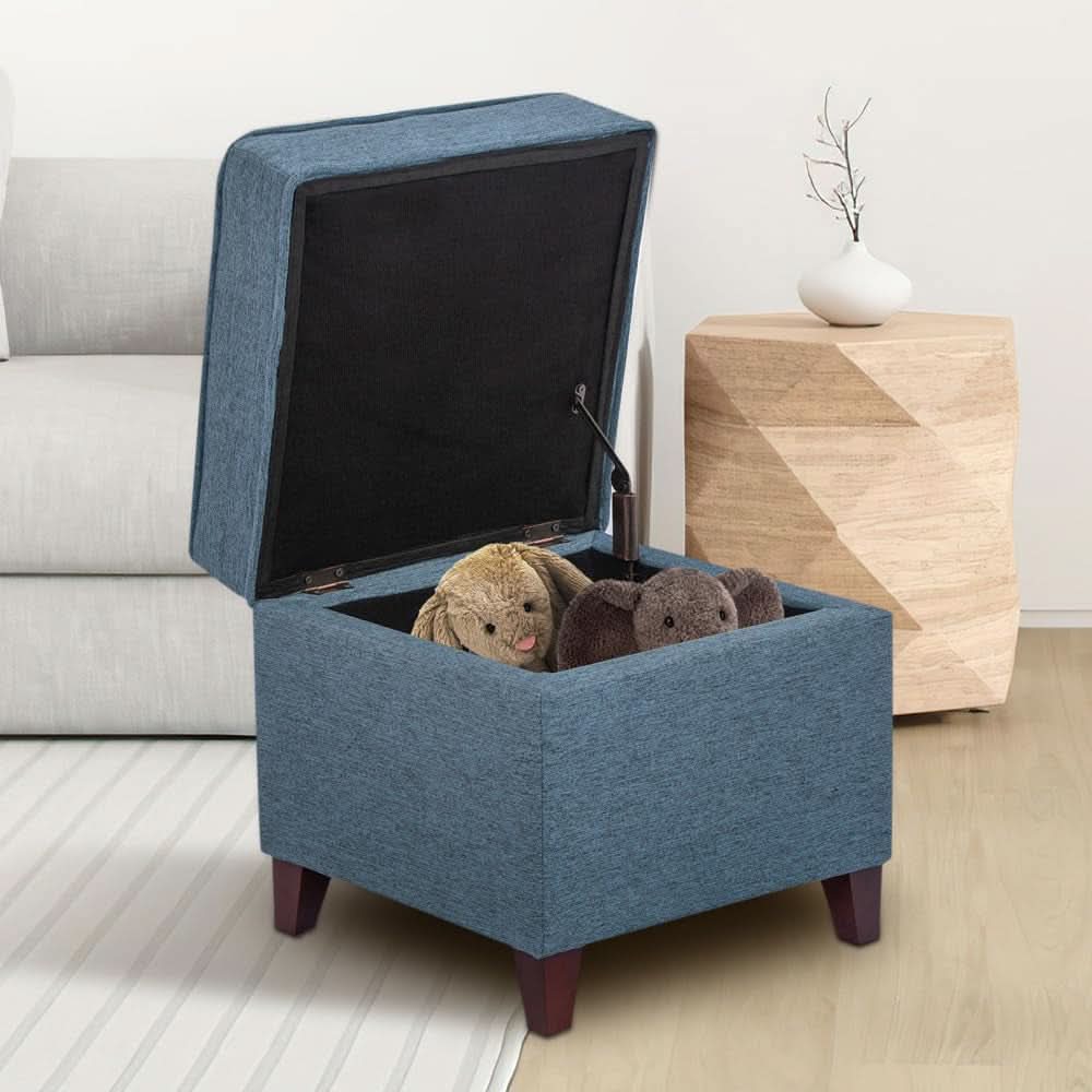 Seventeen Inch Electric Blue Storage Ottoman Hinged Lid
