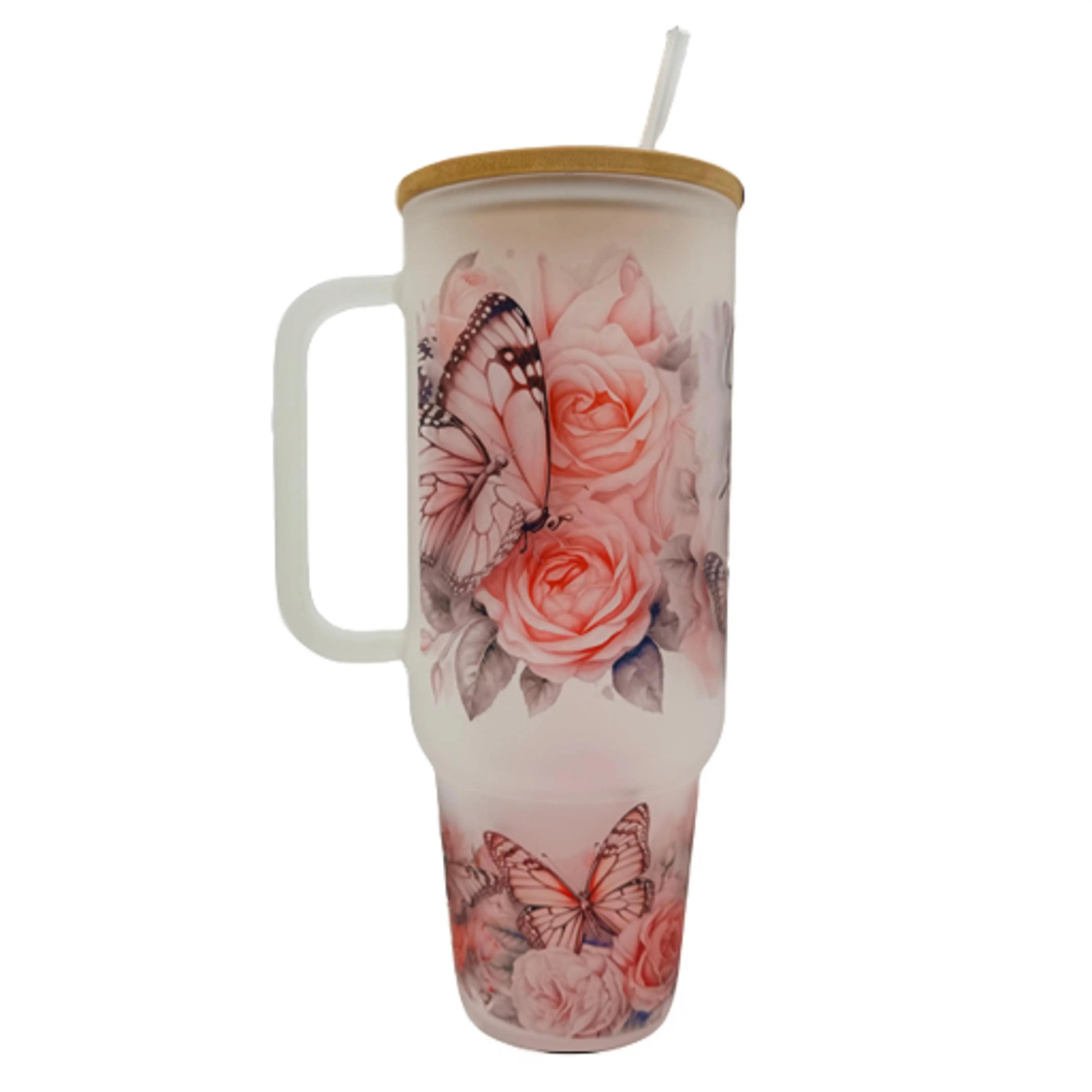 32oz or 40oz God Is Good All The Time custom Sublimation Printed Clear or Frost Glass Tumbler, Mug, Cup with Handle