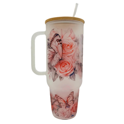32oz or 40oz God Is Good All The Time custom Sublimation Printed Clear or Frost Glass Tumbler, Mug, Cup with Handle
