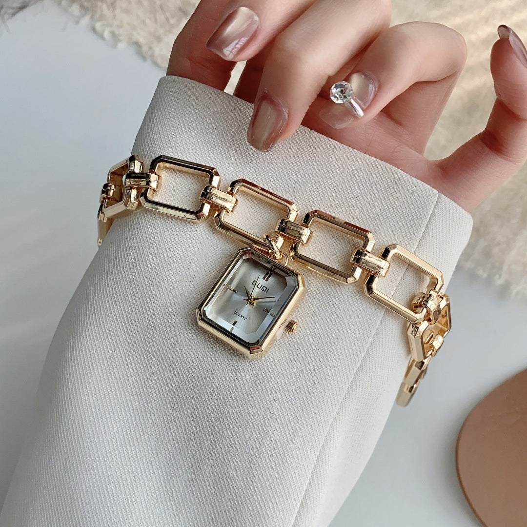 Womens Decorative Watch With Square Pendant And Bracelet Style
