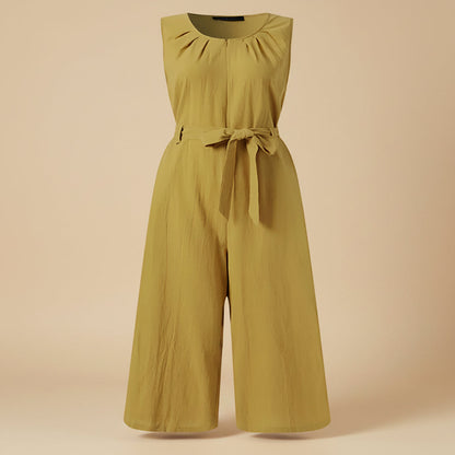 Women's Solid-Color Mid-Rise Full-Length Cotton Trousers