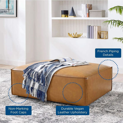 Tan Vegan Leather Contemporary Sectional Sofa Ottoman