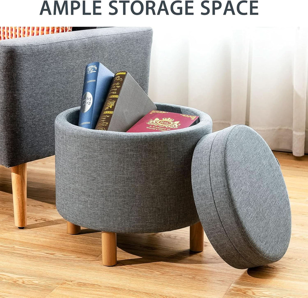 Grey Premium Microfiber Storage Ottoman Large Tray