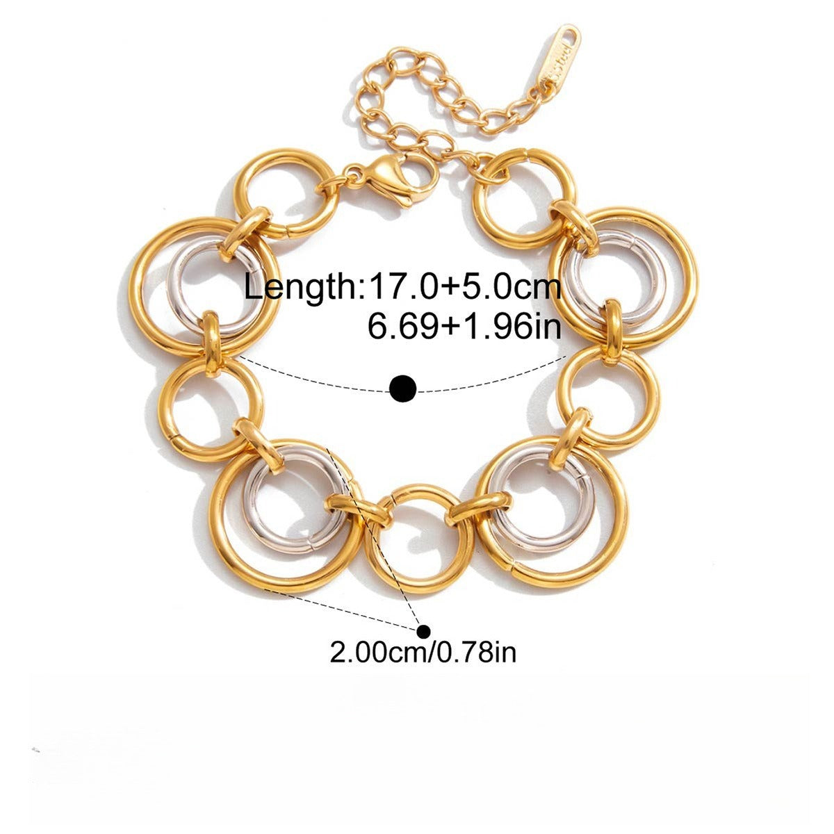 18K gold and S925 silver multi-strand bracelet with contrasting colors.