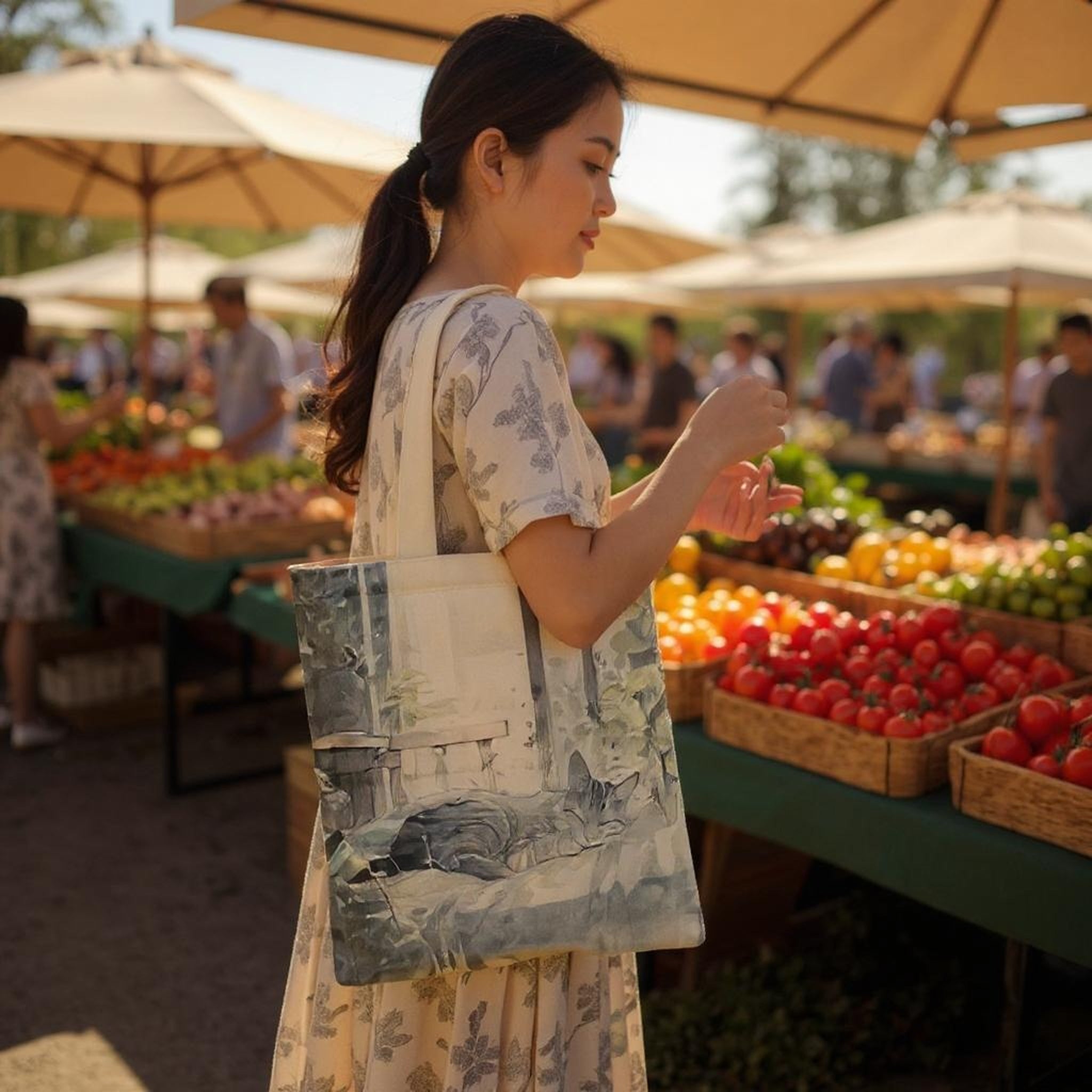 Flannel Cat Tote Bag – Zippered, Two-Sided Printed Shoulder Bag