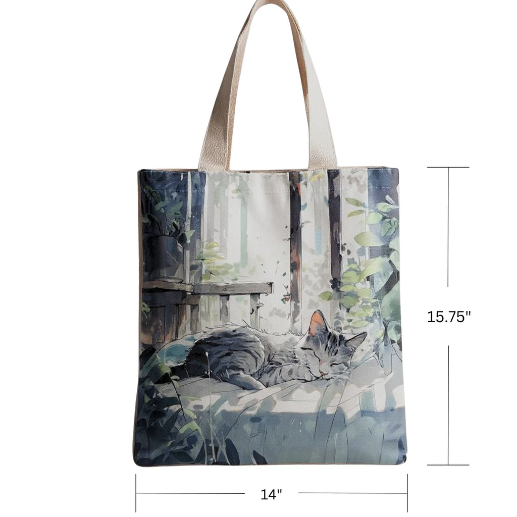 Flannel Cat Tote Bag – Zippered, Two-Sided Printed Shoulder Bag