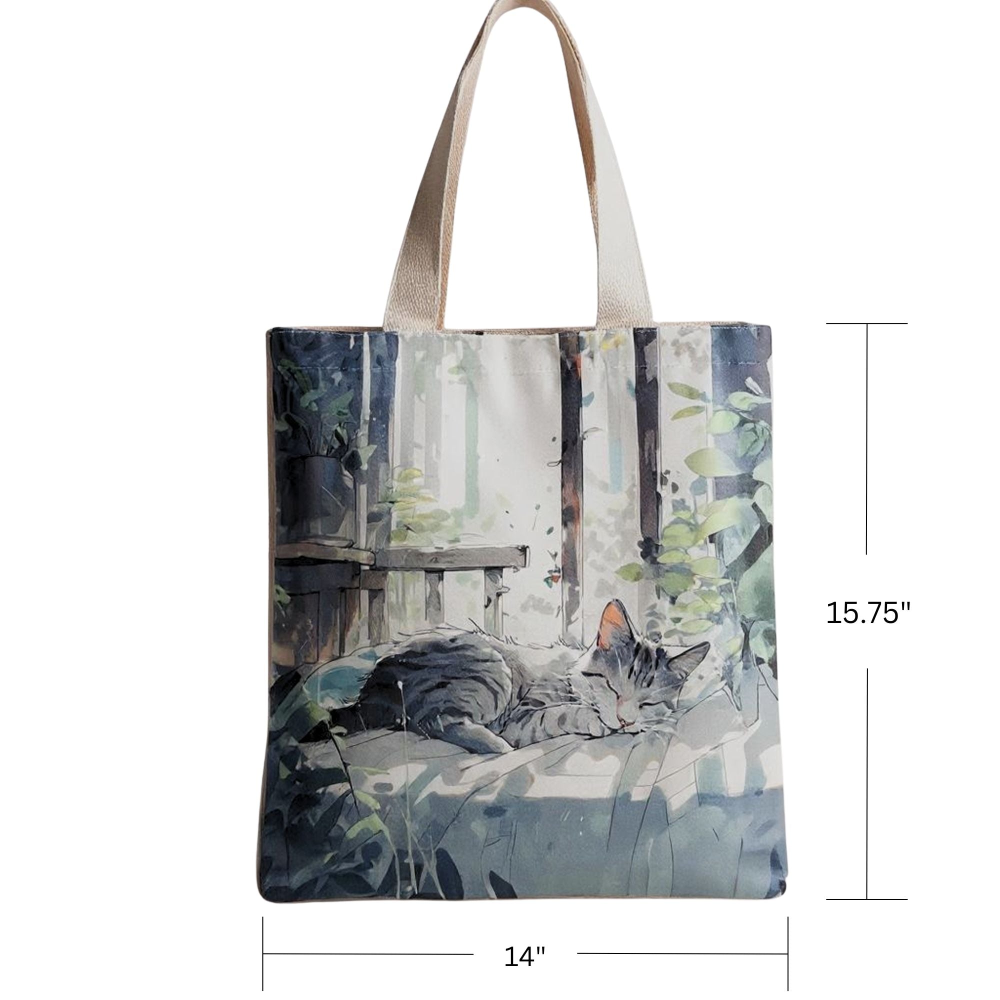 Flannel Cat Tote Bag – Zippered, Two-Sided Printed Shoulder Bag