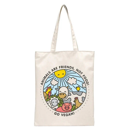Vegan Women's Canvas Tote: Foldable & Reusable Eco Shopping Bags