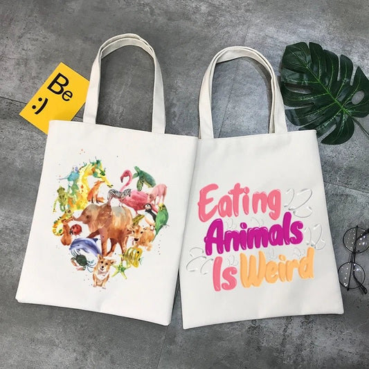 Vegan Women's Canvas Tote: Foldable & Reusable Eco Shopping Bags