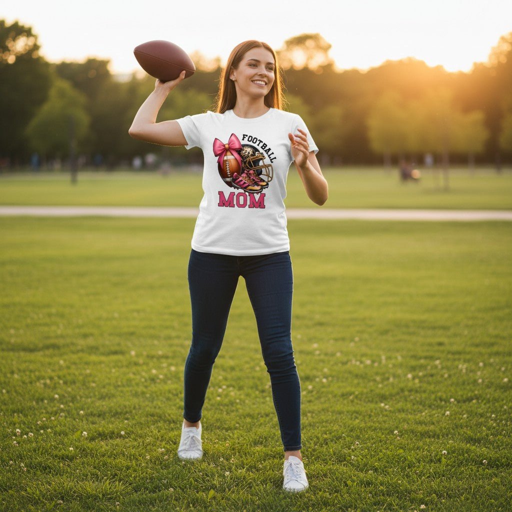 Football Mom T-Shirt 100% Ring-Spun Cotton Game Day Graphic Tee