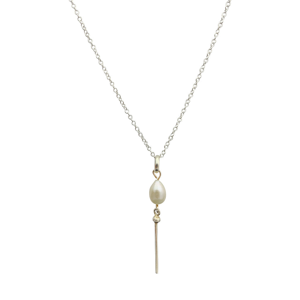 Freshwater Pearl Bar Necklace Sterling Silver Dainty Minimal 20in Chain 1.75in