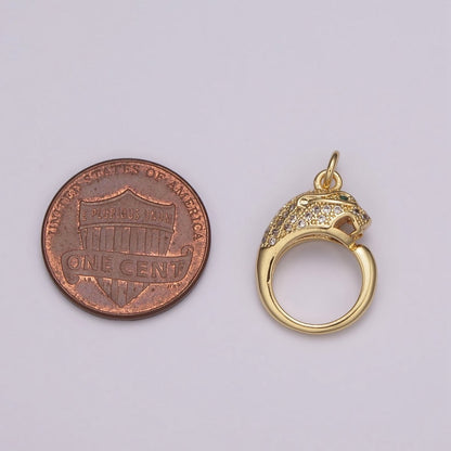 Gold, Silver Micro Paved Circular Leopard Panther Pendant Round Charm | E701 E702