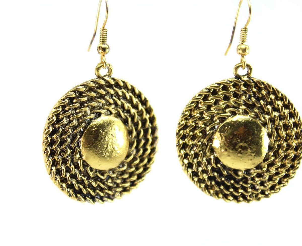 Gold Tone Rope Medallion Necklace And Earring Set Boho