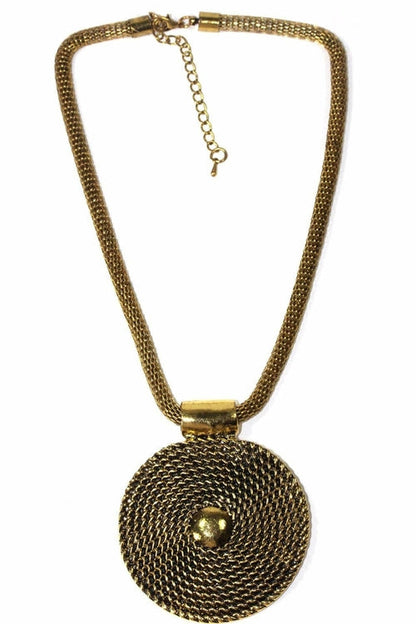 Gold Tone Rope Medallion Necklace And Earring Set Boho