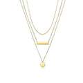 Gold Triple Layered Pendant Necklace Minimal Bar Disc