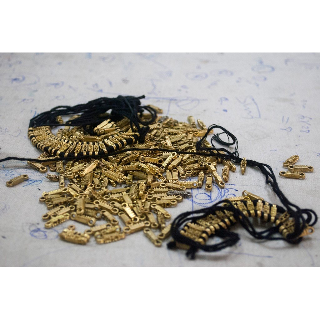Temple Collar Bib Necklace Boho Tribal Statement With Cotton Tassels Zinc Alloy