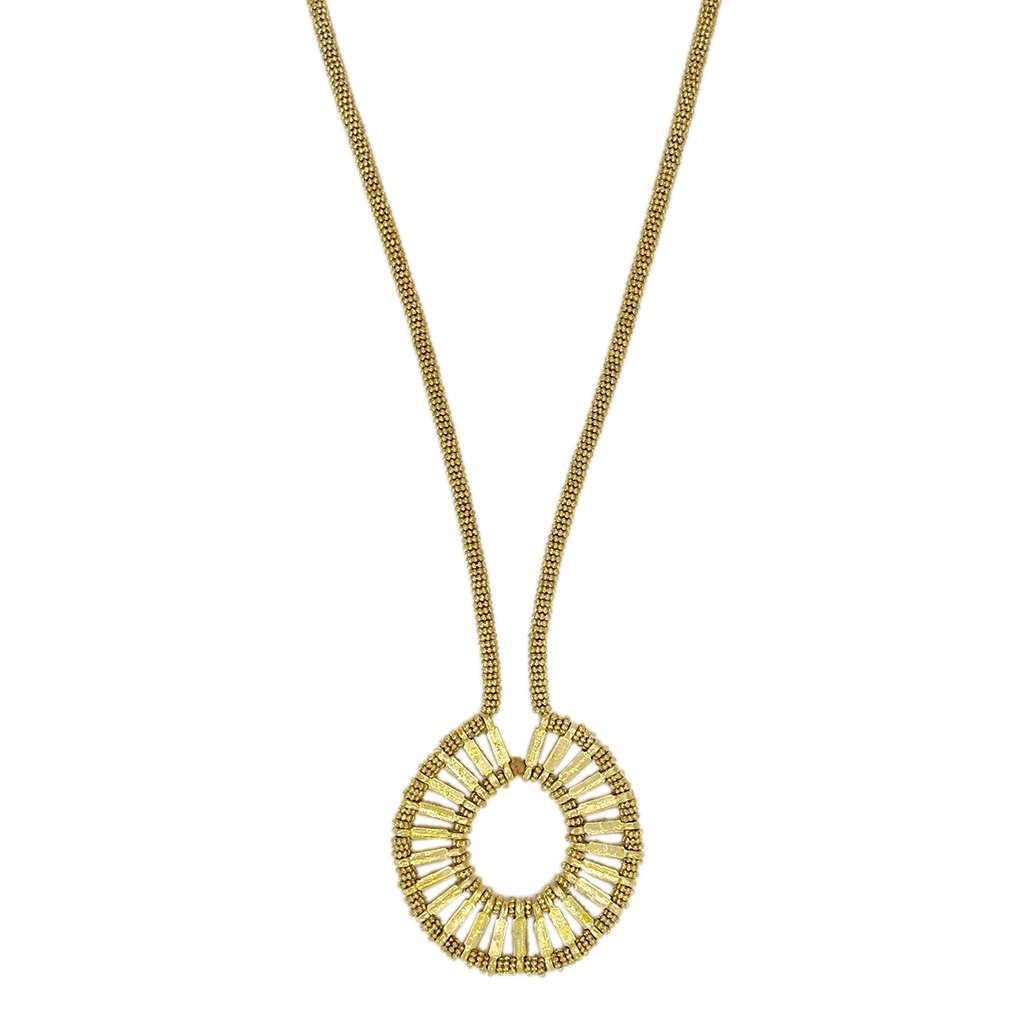 Golden Halo Necklace Handmade Metal Bead Cotton Thread Boho Indian Pendant