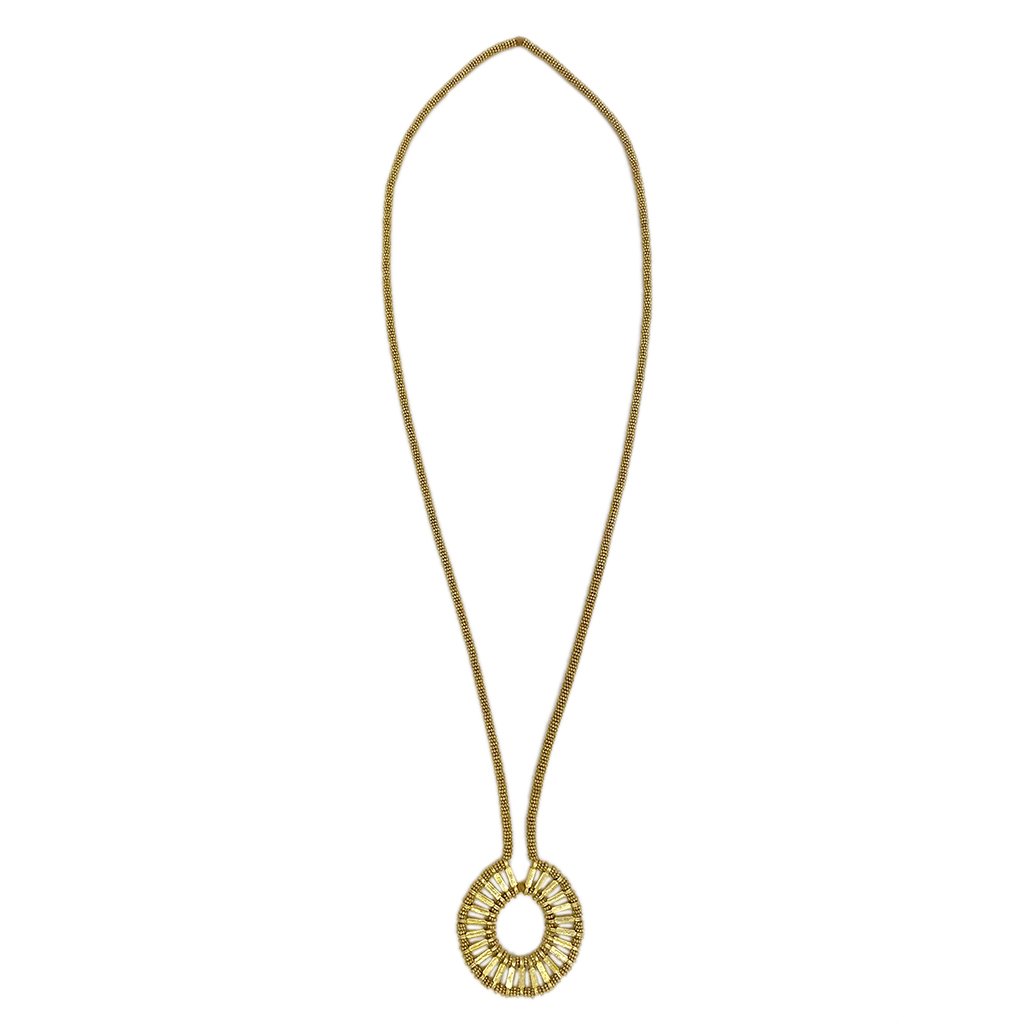 Golden Halo Necklace Handmade Metal Bead Cotton Thread Boho Indian Pendant