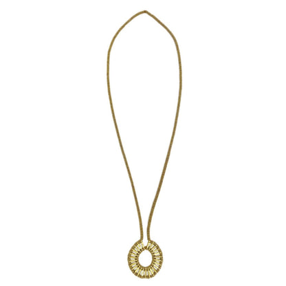 Golden Halo Necklace Handmade Metal Bead Cotton Thread Boho Indian Pendant