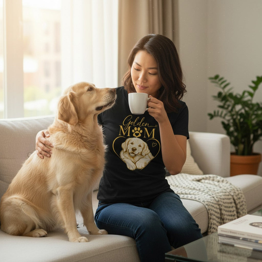 Golden Retriever Mom Graphic T-Shirt Cotton Women's Casual Dog Lover Top