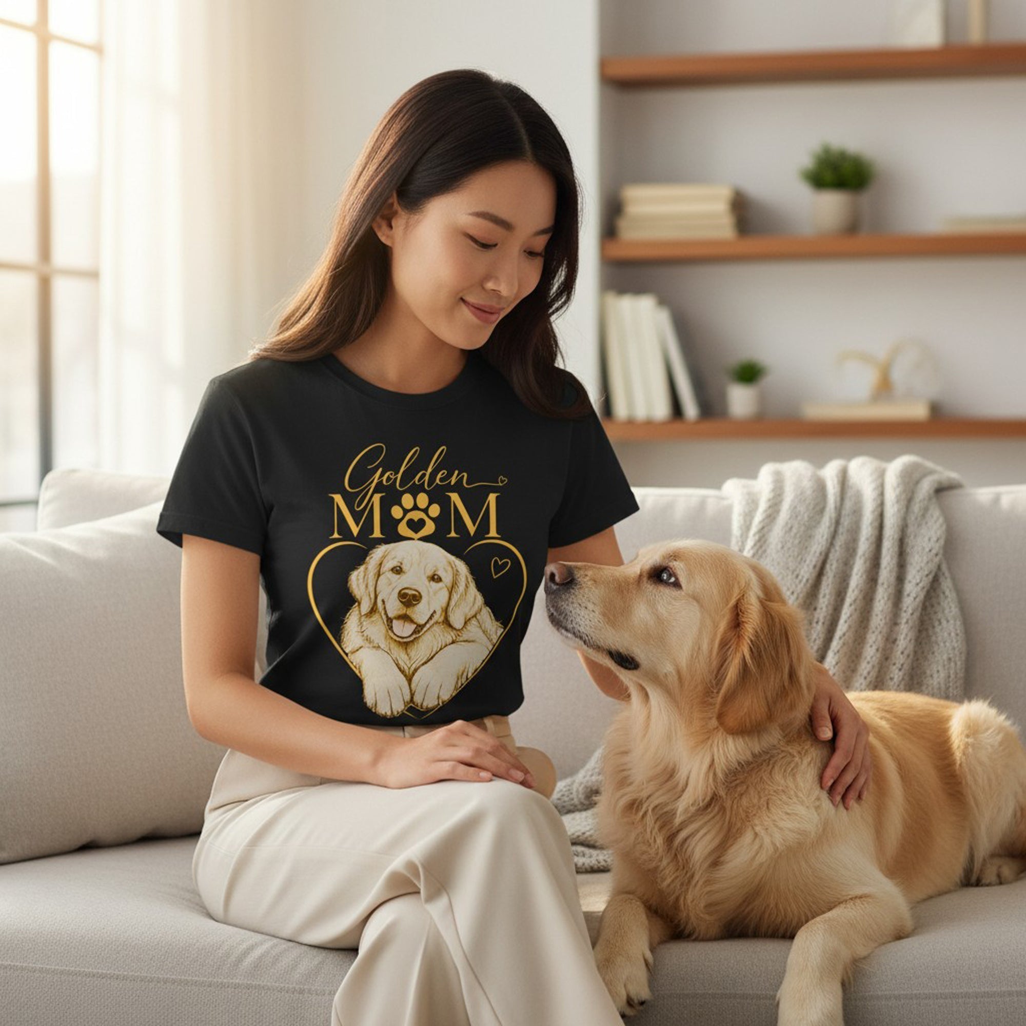 Golden Retriever Mom Graphic T-Shirt Cotton Women's Casual Dog Lover Top