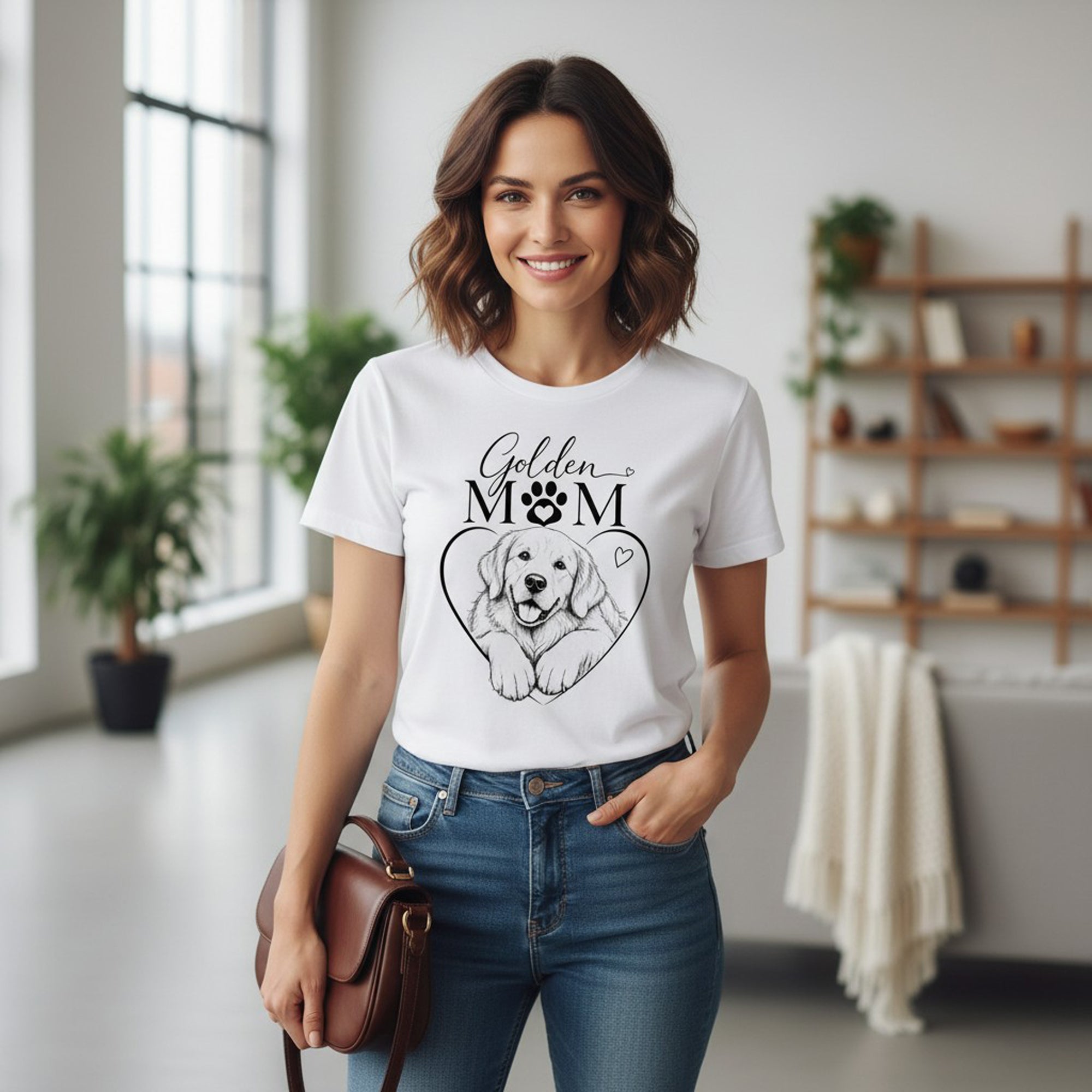 Golden Retriever Mom Graphic T-Shirt Cotton Women's Casual Dog Lover Top
