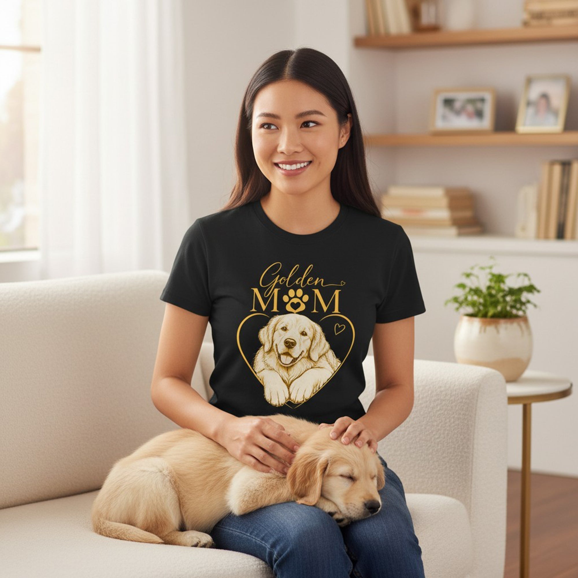 Golden Retriever Mom Graphic T-Shirt Cotton Women's Casual Dog Lover Top