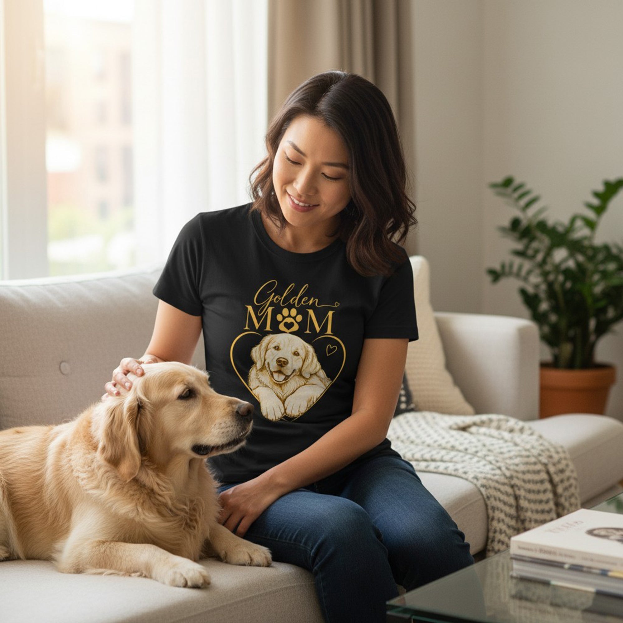 Golden Retriever Mom Graphic T-Shirt Cotton Women's Casual Dog Lover Top