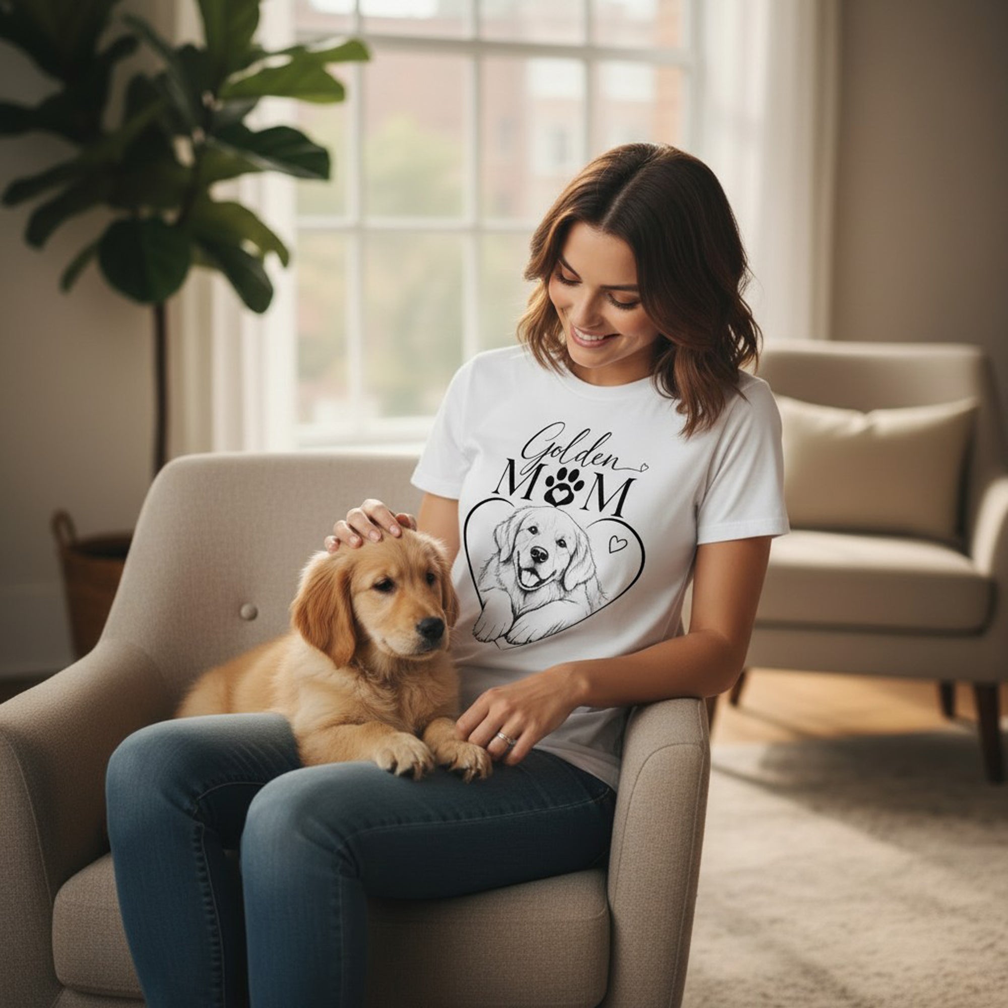 Golden Retriever Mom Graphic T-Shirt Cotton Women's Casual Dog Lover Top