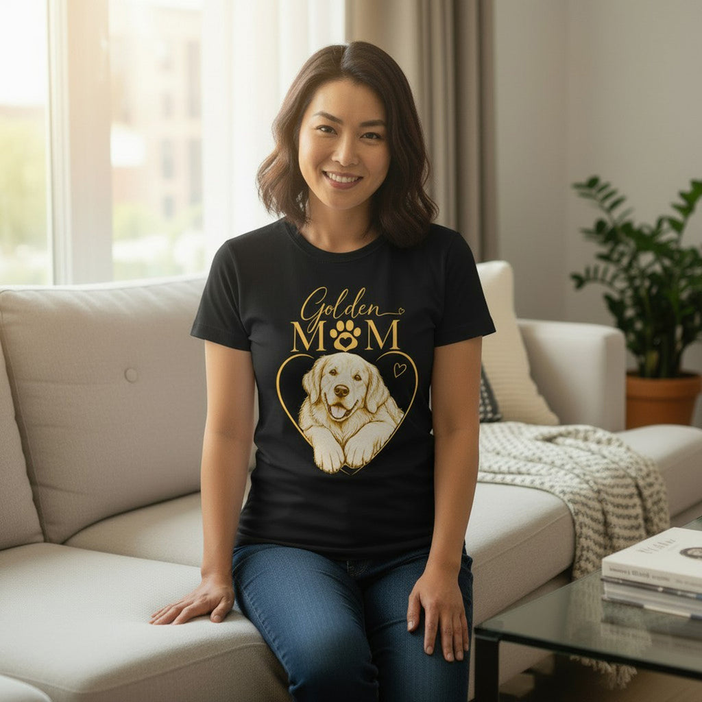 Golden Retriever Mom Graphic T-Shirt Cotton Women's Casual Dog Lover Top