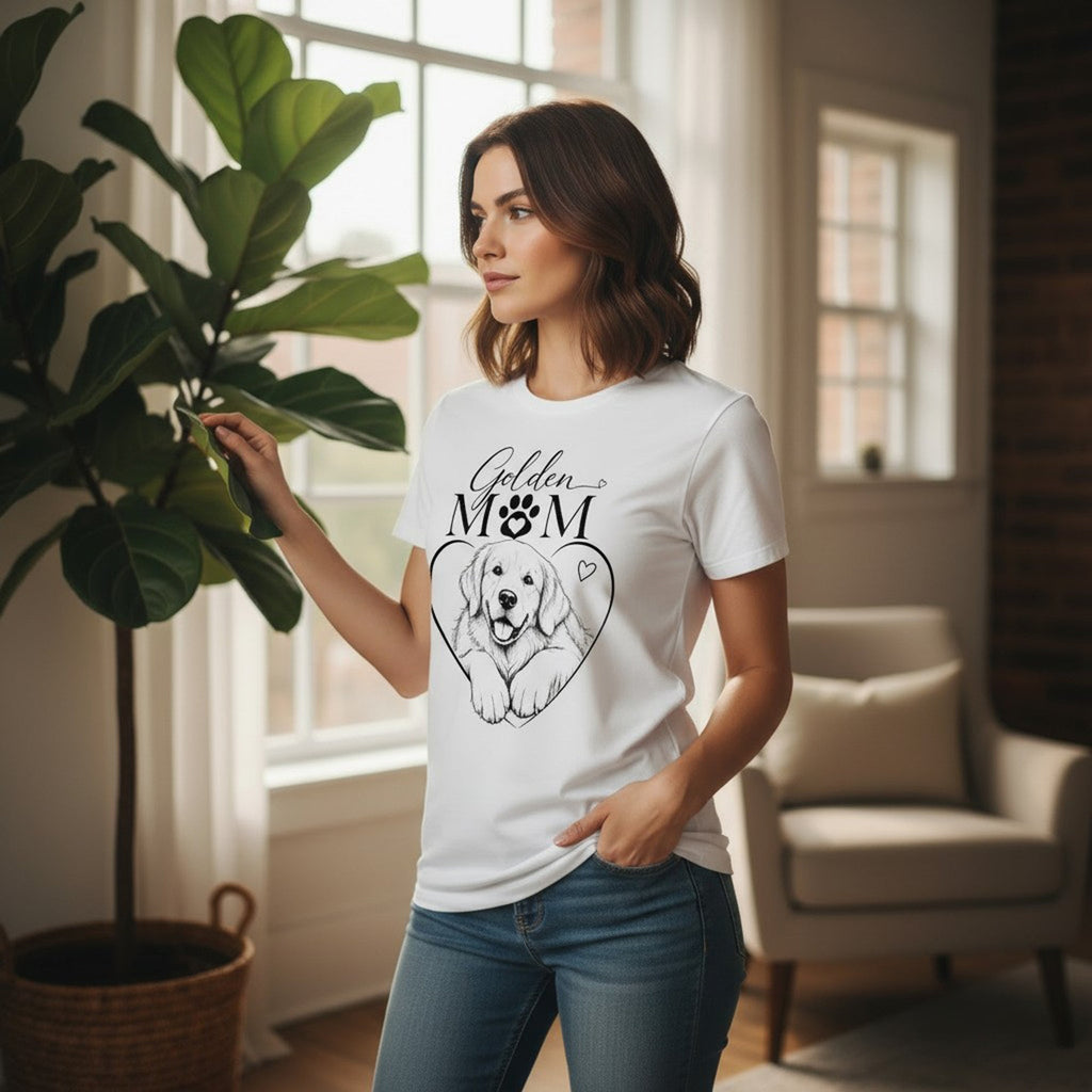 Golden Retriever Mom Graphic T-Shirt Cotton Women's Casual Dog Lover Top