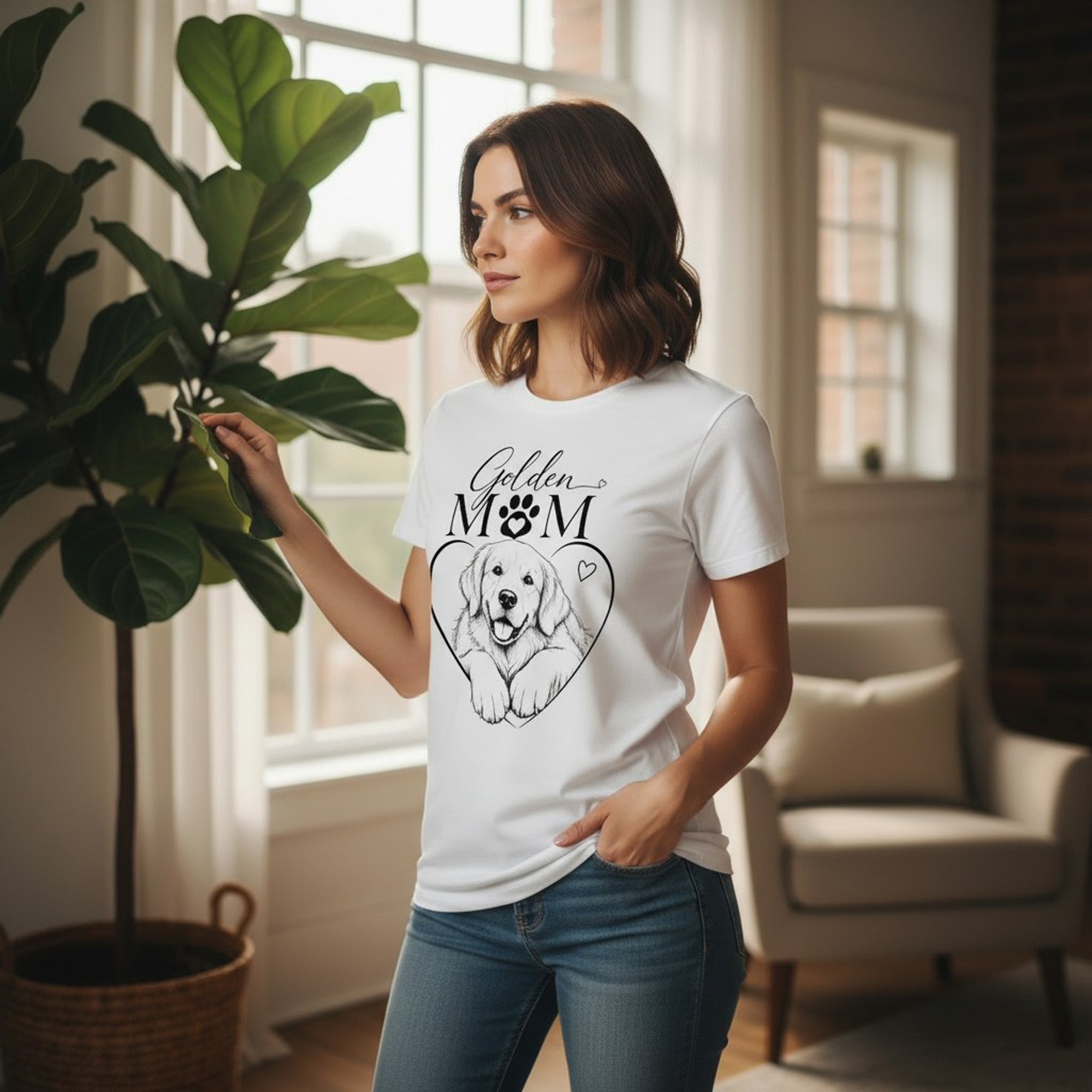 Golden Retriever Mom Graphic T-Shirt Cotton Women's Casual Dog Lover Top