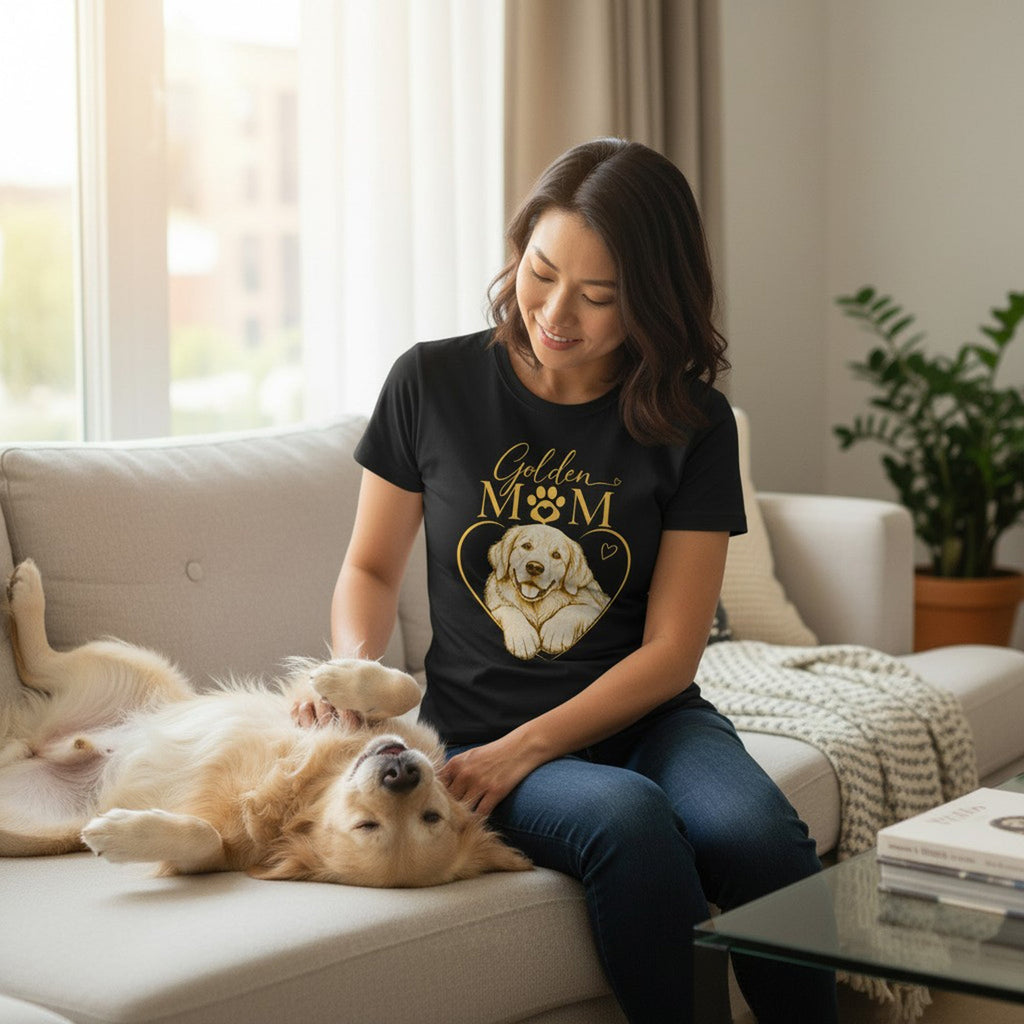 Golden Retriever Mom Graphic T-Shirt Cotton Women's Casual Dog Lover Top