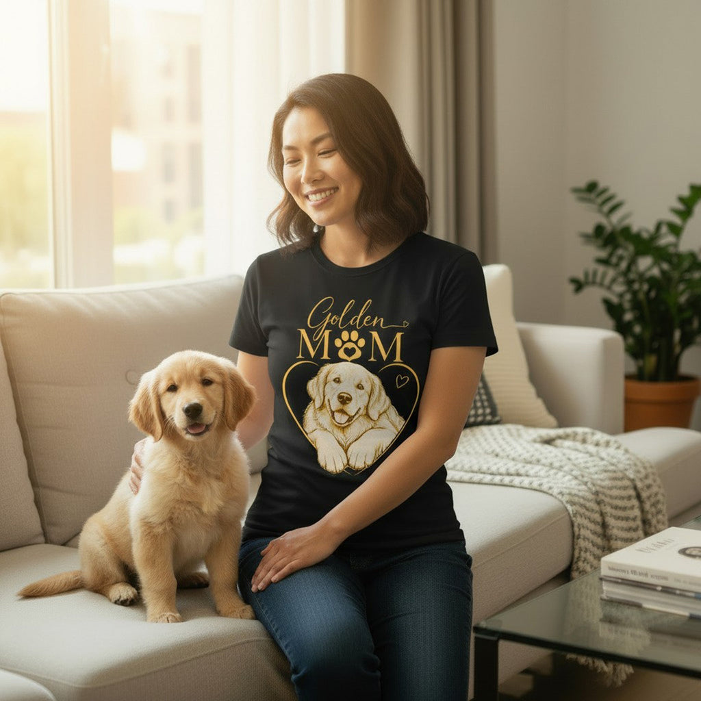 Golden Retriever Mom Graphic T-Shirt Cotton Women's Casual Dog Lover Top