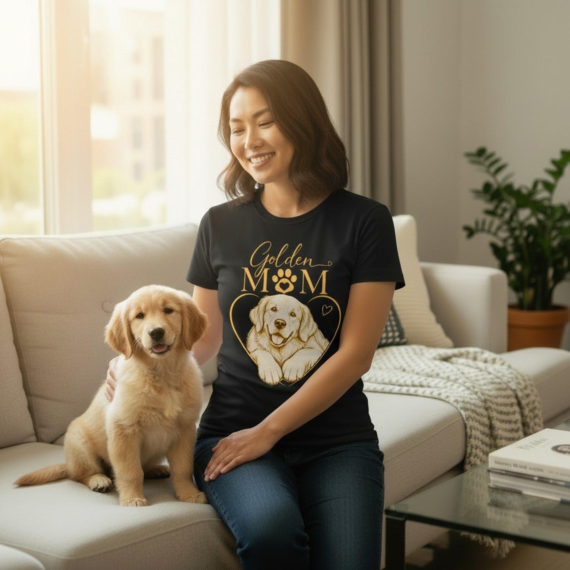 Golden Retriever Mom Graphic T-Shirt Cotton Women's Casual Dog Lover Top