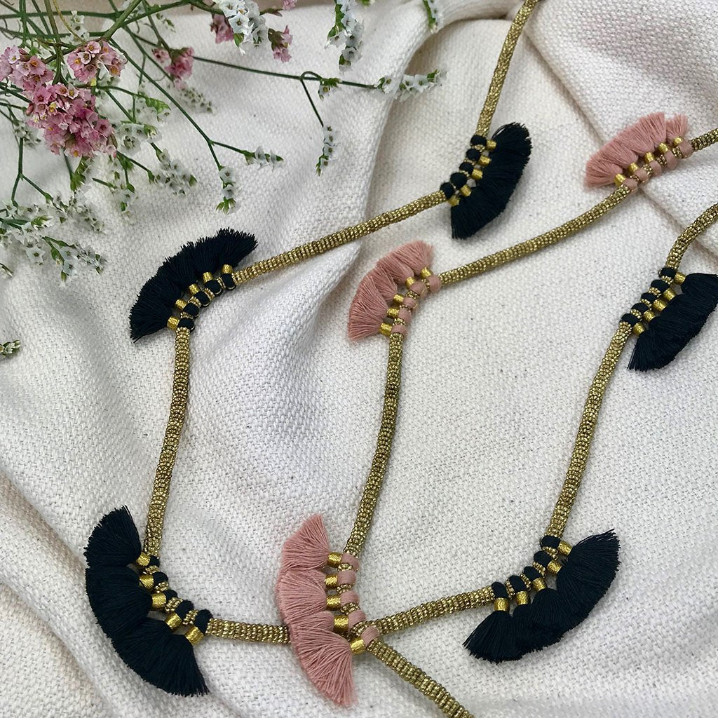 Hamsi Long Tassel Necklace Cotton Tassels Boho Indian Delicate Handmade 18in