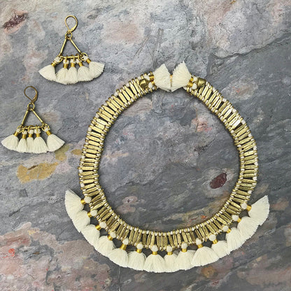 Tassel Collar Necklace Boho Statement Temple-Inspired Cotton Tassel