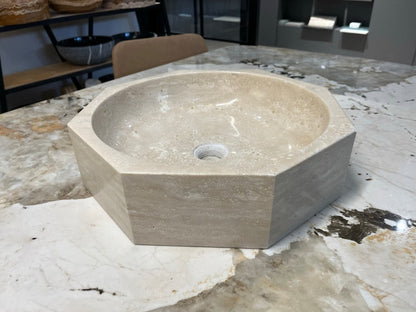 Handmade Turkish Travertine Octagon Bathroom Sink Hand Carved